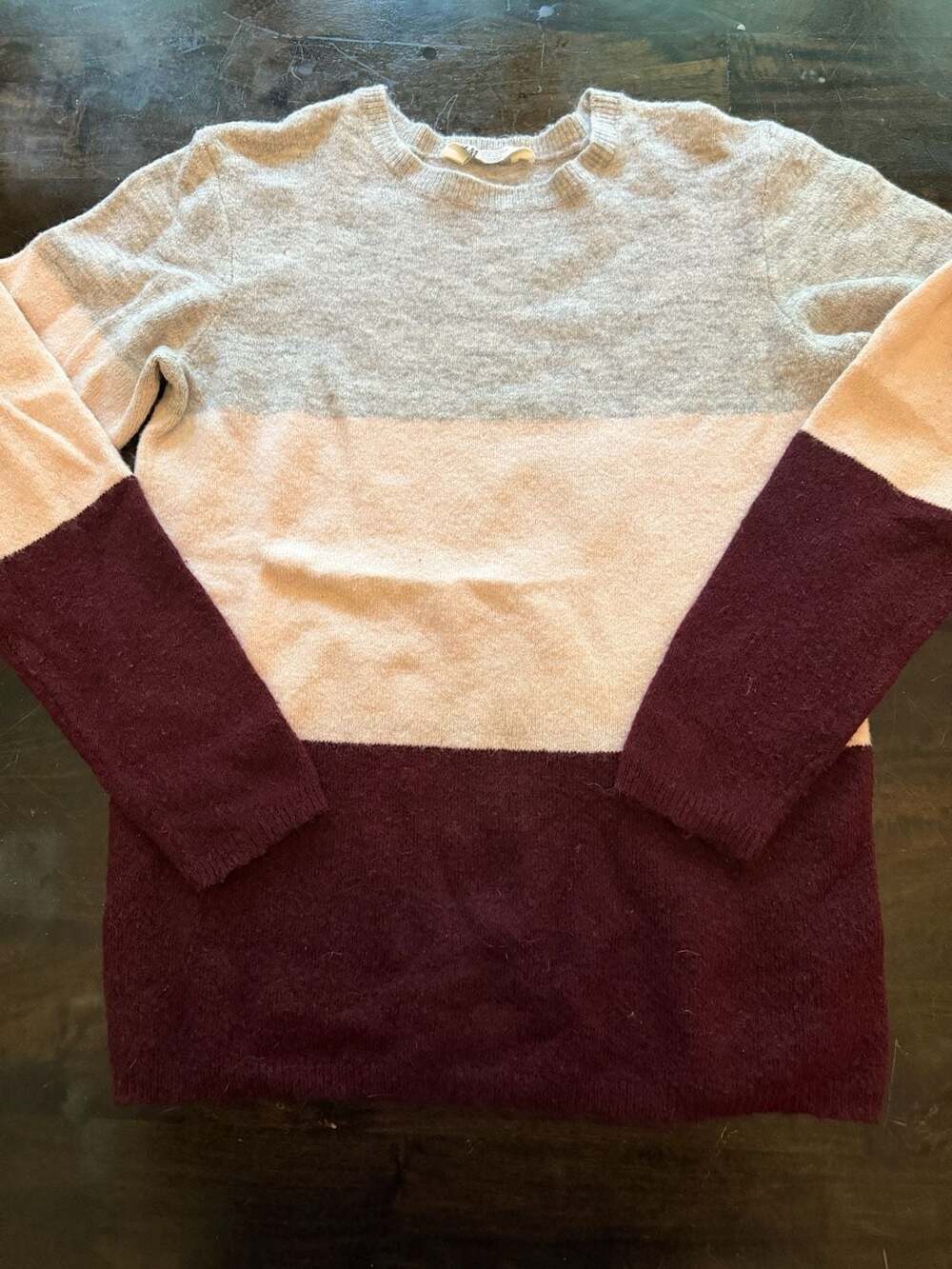 H&M Colorblock Long Sleeve Crewneck Sweater Grey Pink Burgundy Size 14Y